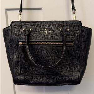 kate spade Black Pebbled Leather shoulder bag with Tassel